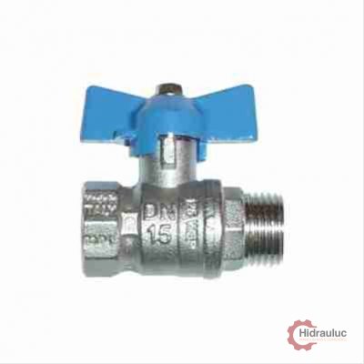 Válvula de esfera – 3/8” macho/fêmea – passagem plena – c/ borboleta